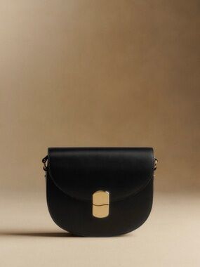 SEZANE - Claude Bag - Black Leather Saddle Crossbody Bag with Gold Hardware NWT